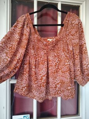Smocked Peasant Blouse - Rust Floral
